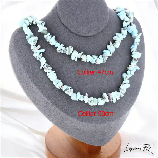 Collier femme (Trésor des Caraïbes) en Larimar baroque, bijou de paix intérieure et de communication.