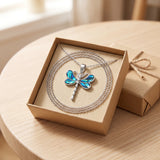 Collier Pendentif Libellule en Nacre Naturelle Bleue