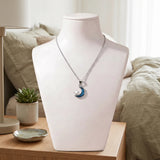 Collier Pendentif Lune et Étoile en Nacre Naturelle Bleue