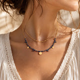 Collier Sodalite CALYA®, Deux Rangs Dorés et Perles Bleues