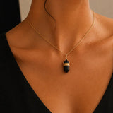 Collier Obsidienne Noire, Pointe Taillée sur Chaîne Dorée
