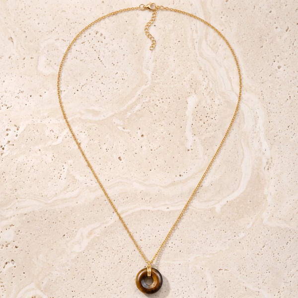 Collier œil de tigre sur chaîne dorée en acier inoxydable, 48 à 53 cm