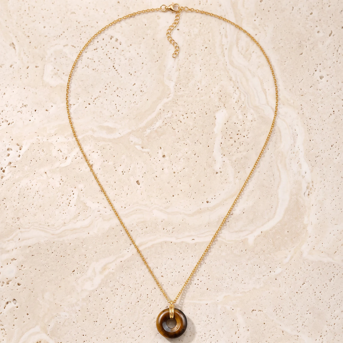 Collier œil de tigre sur chaîne dorée en acier inoxydable, 48 à 53 cm