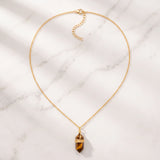Collier Œil de Tigre Femme, Pendentif Pointe Doré