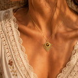 Collier Œil de Tigre Femme SOLENA®, Pierre Marron sur Soleil Doré