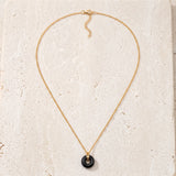 Collier Onyx Noir et Doré, Pendentif Donut 17 mm Femme