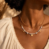 Collier Howlite Blanche CALYA®, Double Rang Doré à Pampilles