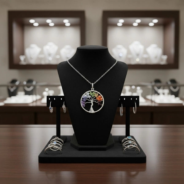 collier avec pendentif arbre de vie 7 chakras en pierre naturelle