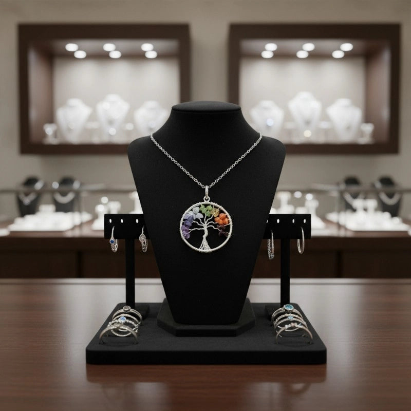 collier avec pendentif arbre de vie 7 chakras en pierre naturelle