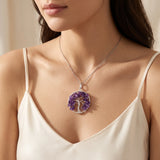 Pendentif Arbre de Vie en Améthyste, Fil de Cuivre Argenté