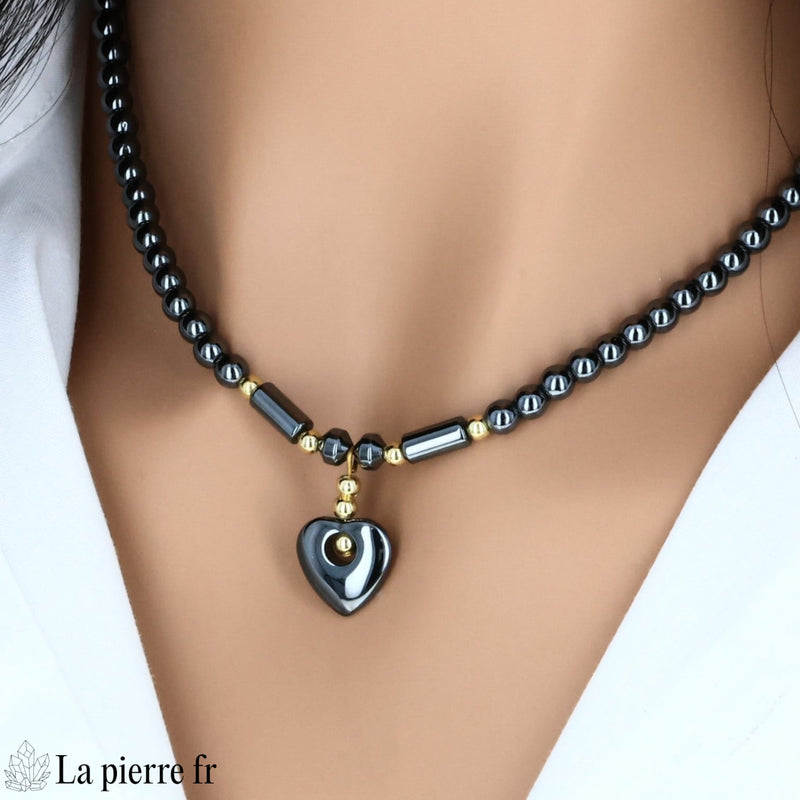 Collier Pendentif Cœur en Hématite