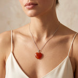 Pendentif Cœur Cornaline de 25 mm, Bélière Argentée, Chaîne ou Cordon