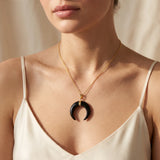 Pendentif Croissant de Lune en Onyx Noir Naturel, Lune Sculptée de 30 mm