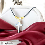 Collier Pendentif Croix en Hématite sur Cordon