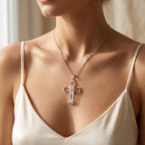 Pendentif Croix et Pointe en Cristal de Roche, Bélière Argentée