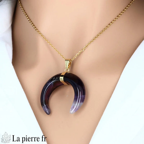 Collier-Pendentif Améthyste croissant de lune - La Pierre FR