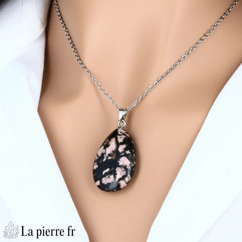 Collier- Pendentif Rhodonite - Pardon, Amour, Guérison Émotionnelle | La Pierre Fr