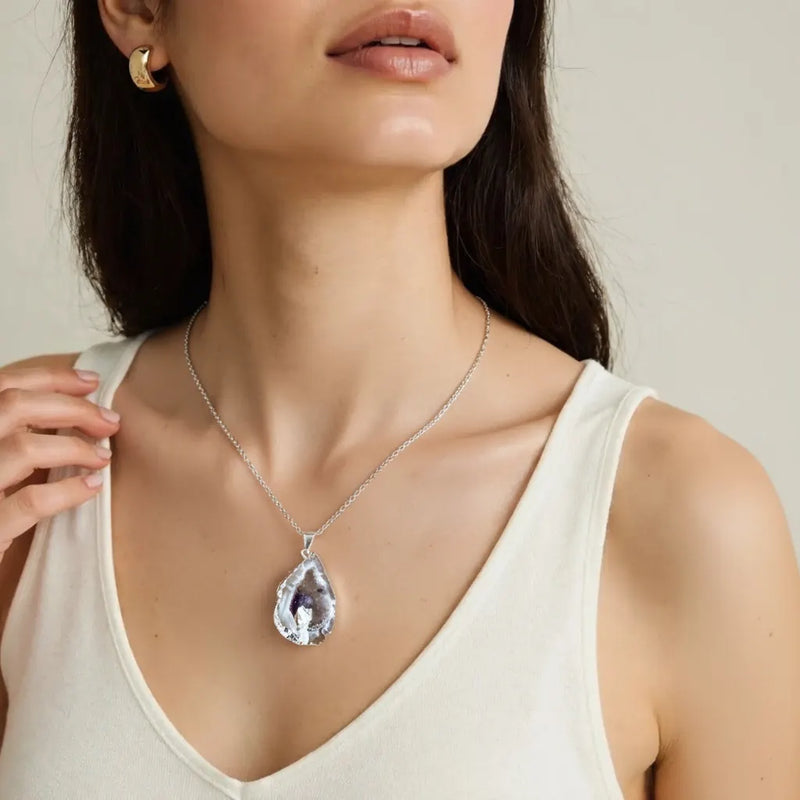 Pendentif pierre naturelle sur chaîne argent