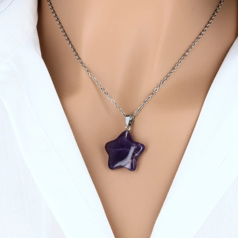 pendentif étoile améthyste pierre violette naturelle