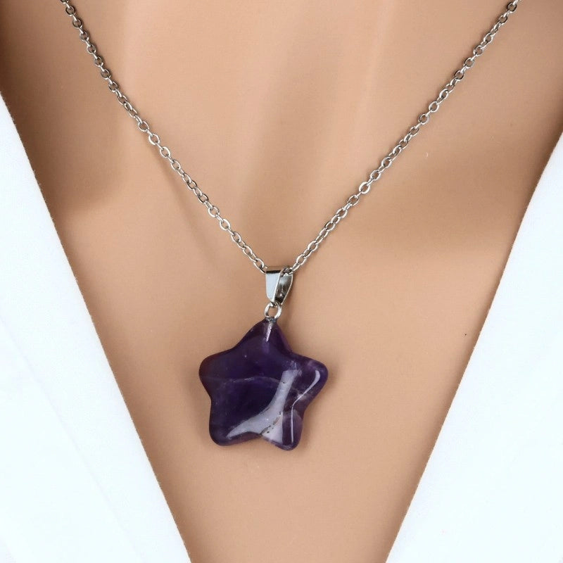 pendentif en pierre naturelle améthyste forme étoile