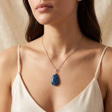 Pendentif Apatite Bleue Goutte de 32 mm, Bélière Argent 925, Chaîne ou Cordon