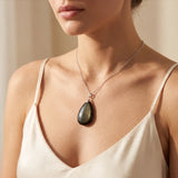 Pendentif Obsidienne Dorée en Goutte, Pierre Polie de 32 mm