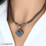 Collier Pendentif Losange en Hématite