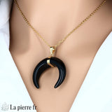 Collier-Pendentif Onyx noir croissant de lune - La Pierre FR