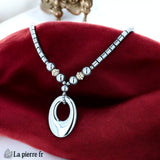 Collier Pendentif Ovale en Hématite (Anneau)