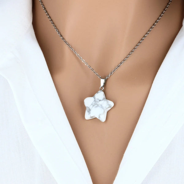 pendentif en pierre naturelle howlite blanche forme étoile