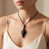 Collier Homme en Obsidienne Noire, Pointe de Flèche sur Cordon Ajustable