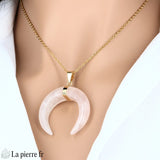 Collier-Pendentif quartz rose en croissant de lune - La Pierre FR