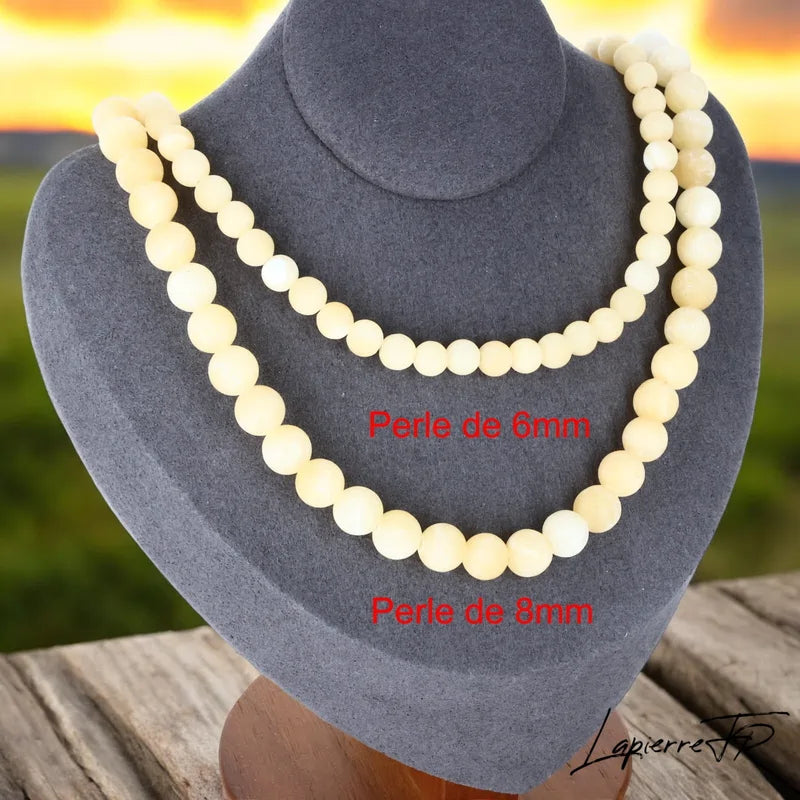 Collier Calcite Orange en pierre naturelle, bijou de lithothérapie pour femme, perles rondes orange clair et doré véritables.