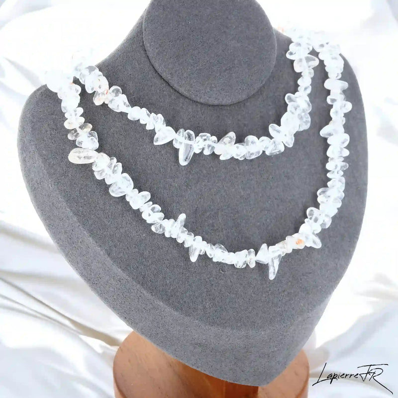 Collier Cristal de Roche Baroque Éclatant (Pure Lumière) avec pierres naturelles transparentes.