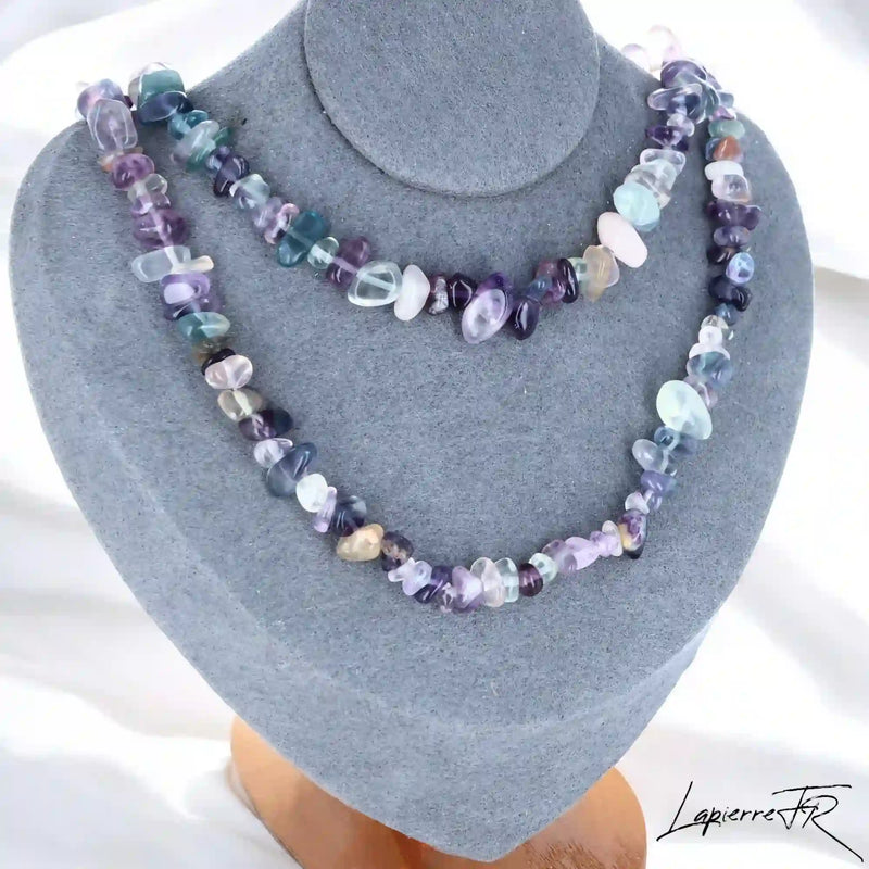 Collier Fluorite Baroque Multicolore (Clarté Arc-en-ciel) avec pépites naturelles aux teintes variées