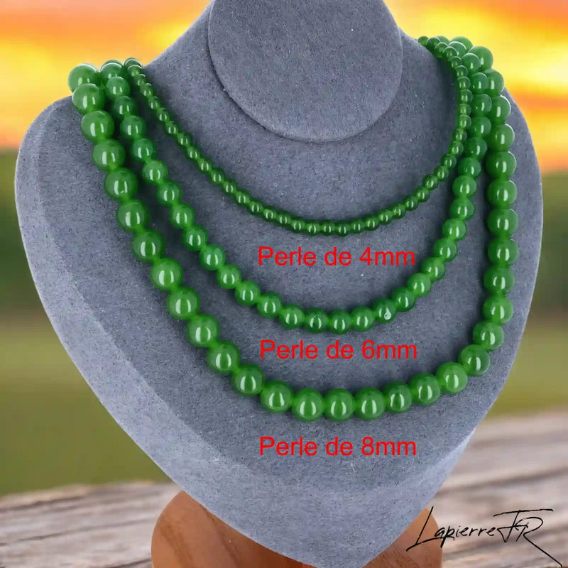 Collier Jade Vert, bijou femme en pierre naturelle, perles rondes vertes véritables, associées à la chance, à la sagesse et à la paix intérieure.
