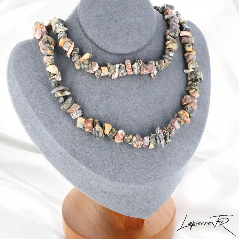 Collier femme (Instinct Sauvage) en Jaspe Léopard baroque, bijou d'harmonie et de connexion spirituelle.