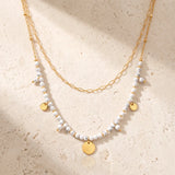 Collier Howlite Blanche CALYA®, Double Rang Doré à Pampilles