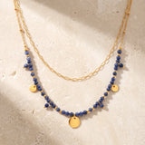 Collier Sodalite CALYA®, Deux Rangs Dorés et Perles Bleues