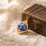 Pendentif Sodalite ROSALIE®, Pierre Bleue Ovale sur Médaillon Vintage