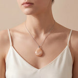 Collier Pierre de Lune Orange, Pendentif Goutte Plate Satinée