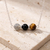 Collier Labradorite, Onyx et Œil de Tigre TRINA®, Chaîne Argentée Femme
