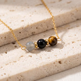 Collier Onyx, Labradorite et Œil de Tigre TRINA®, Chaîne Dorée