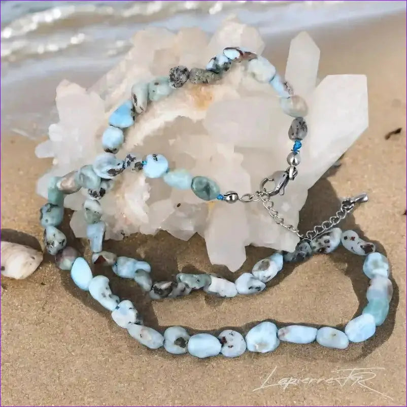 Collier pierre naturelles en Larimar - La Pierre FR