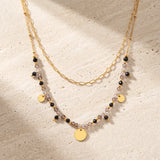 Collier Tourmaline Noire et Quartz Fumé CALYA®, Double Rang Doré