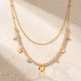 Collier Pierre de Lune Rose CALYA®, Double Rang Doré Femme