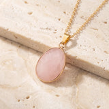 Collier Pierre Rose, Pendentif Quartz Rose Ovale Facetté FACETTA®