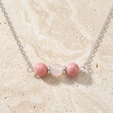 Collier Rhodonite et Quartz Rose TRINA®, Trois Perles, Chaîne Argentée