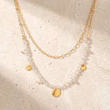 Collier à Pampilles Cristal de Roche CALYA®, Double Rang Doré