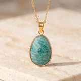 Collier Pierre Verte en Amazonite FACETTA®, Pendentif Ovale Facetté Doré